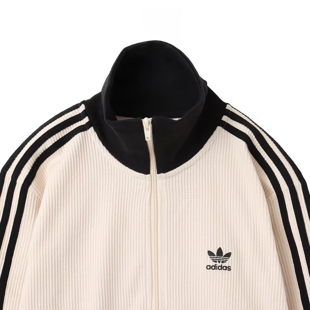 Adidas Originals Gestreifte Reißverschlussjacke mit Stehkragen Slim Fit Langarmjacke Unisex-Jacke Weiß JV9263