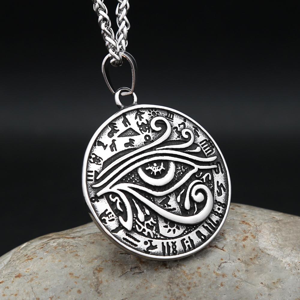 New Classic 316L Stainless Steel Eye of Horus Necklace For Men Women Ancient Egyptian Pharaoh Runes Pendant Amulet Jewelry Gifts