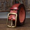 Men's Genuine Leather Belt Retro Distressed Pleated Copper Buckle Korean Style Casual Jeans Belt