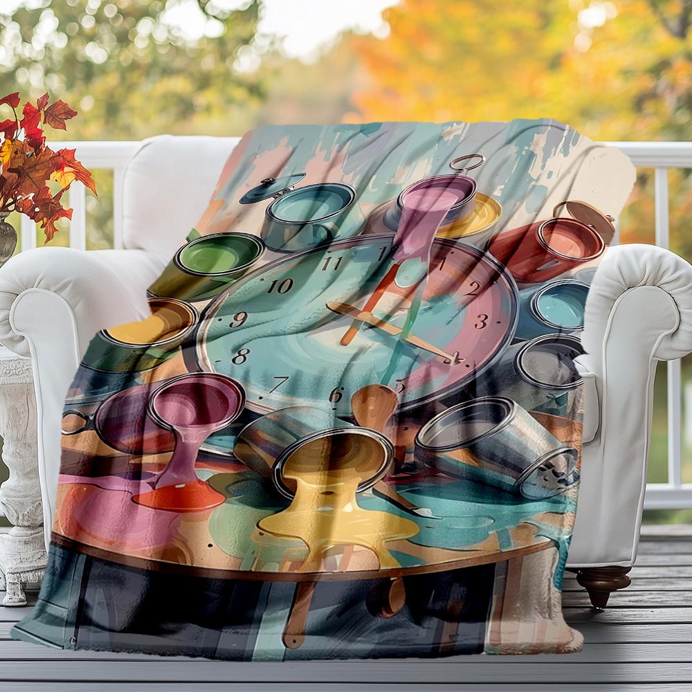 1pc clock paint Outdoor Flannel Blanket Soft Warm All-Season Throw for Sofa Bed Car Camping Office, Cozy Gift Idea1229S