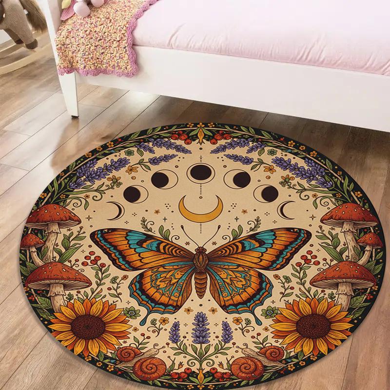 

Butterfly Clock Bohemian Round Area Rug,Carpet Rug for Living Room Bedroom Sofa Playroom Decor,Non-slip Floor Mat79 80cmx80cm