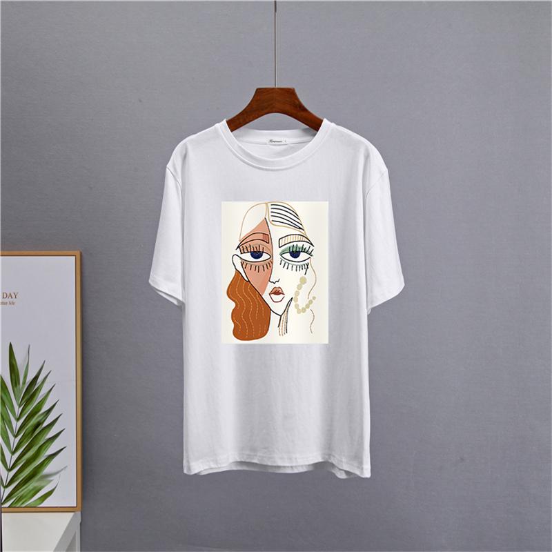 Shellsuning Summer Retro Character Printed T Shirts Women Korean Graphic Trendy Tees Loose Casual Short Sleeve Female Tops