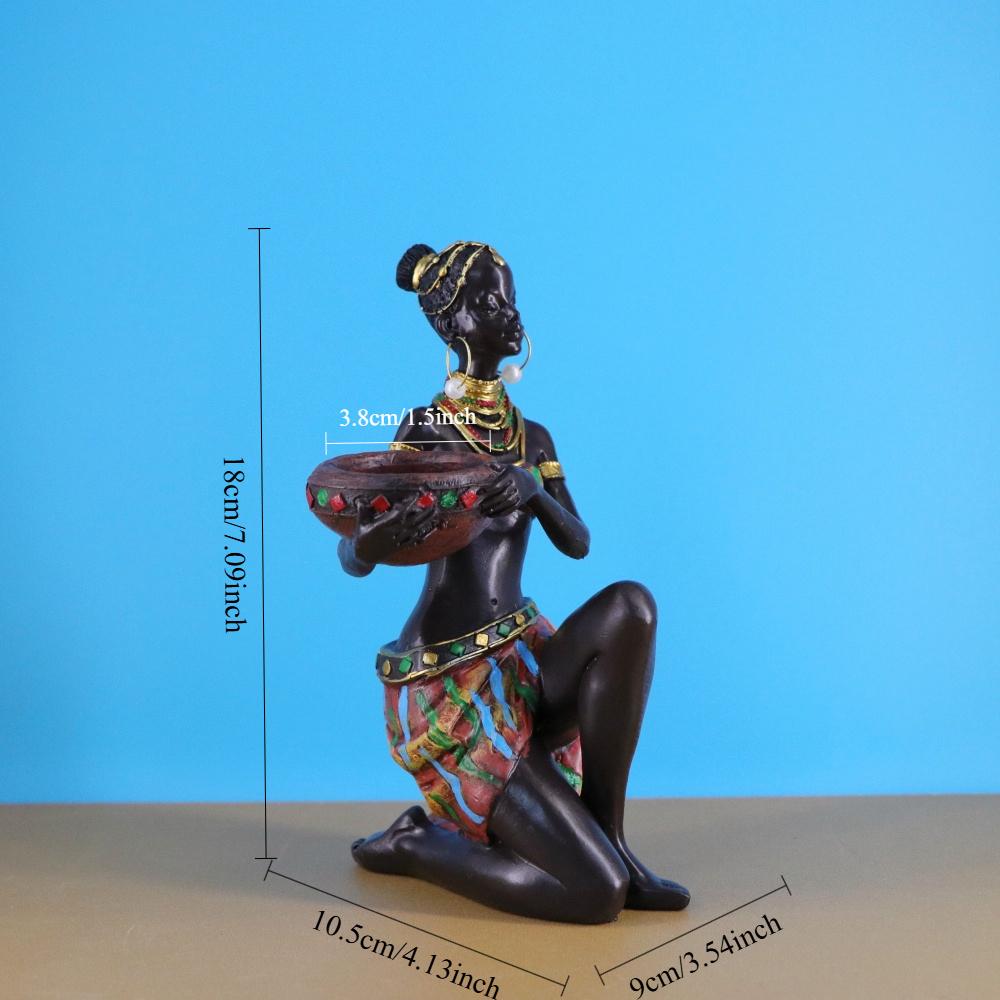 Resin African Women Figurines Candle Holder Retro Character Art Sculpture Candlesticks Home Living Room Table Decoration Crafts
