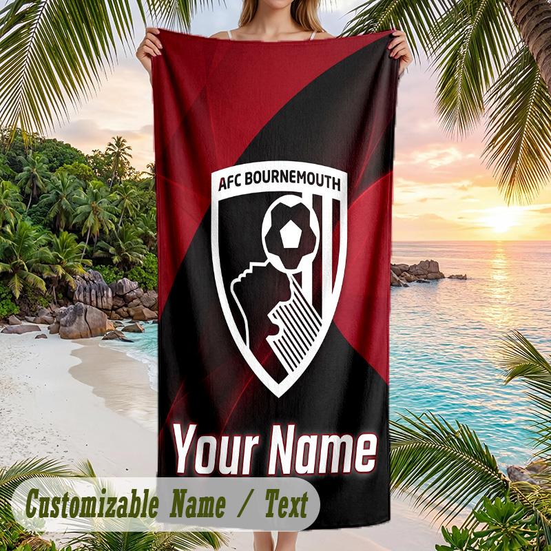 Beach Towel Bournemouth Football Print Custom Name Text Soft Towel for Swimming Pool