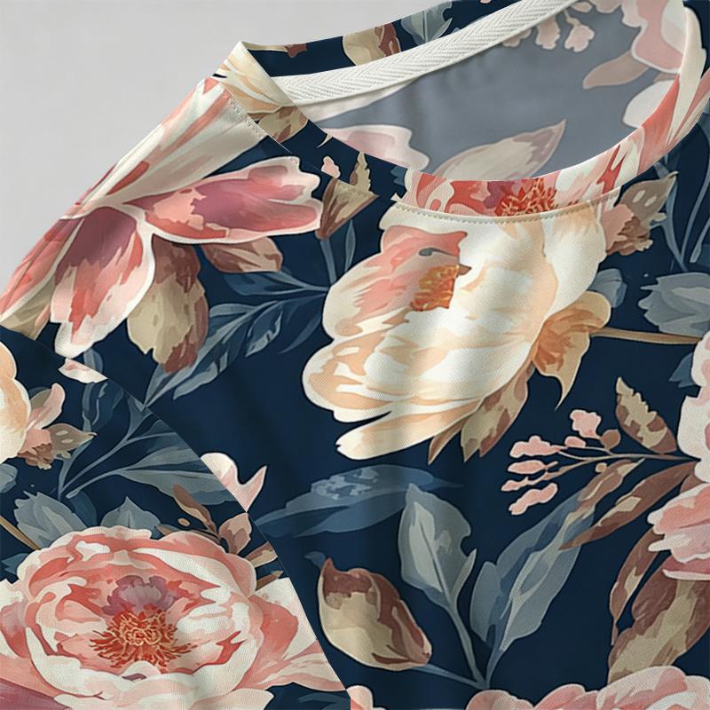 Women's Ins-Style Floral Print Short Sleeve T-Shirt Soft, Comfortable, Versatile for Daily Casual Wear