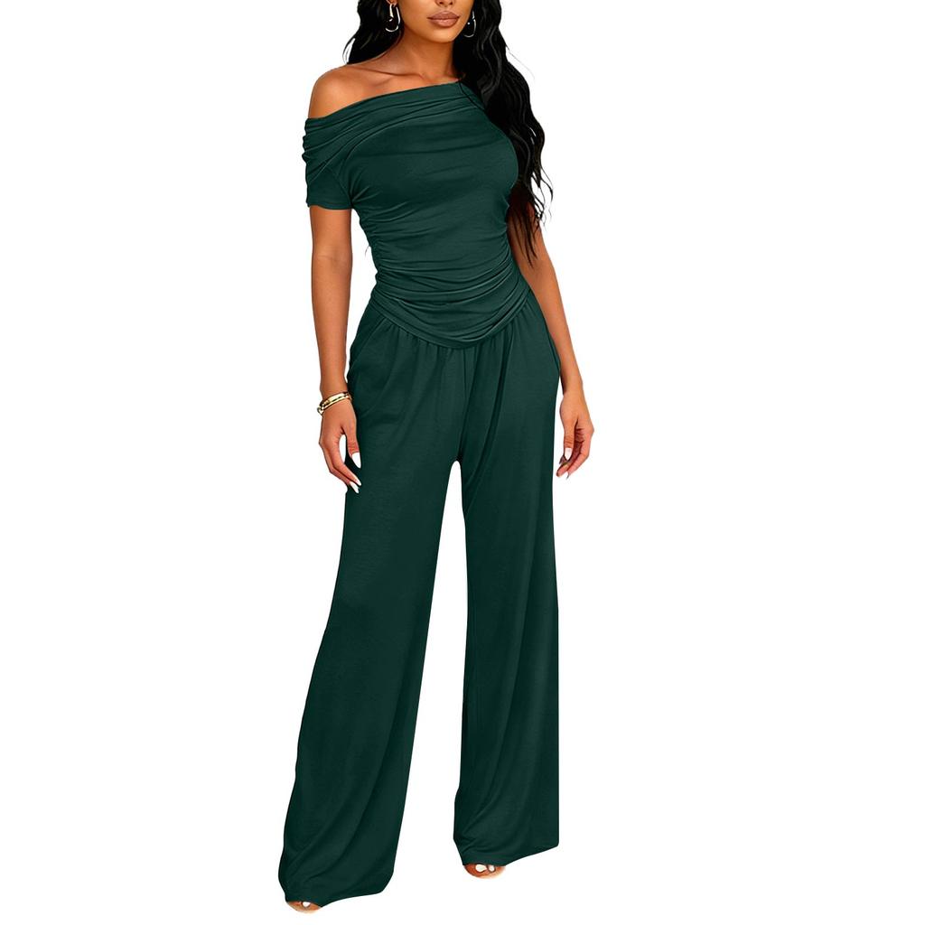 Women's 2,Piece Fashion Casual Color Short Sleeve Top And Long Pants Set