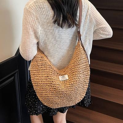 Strohwebtasche mit großem Fassungsvermögen Damen Frühling und Sommer neu Nische Einzelschulter Knödeltasche Strandtasche für die Küste