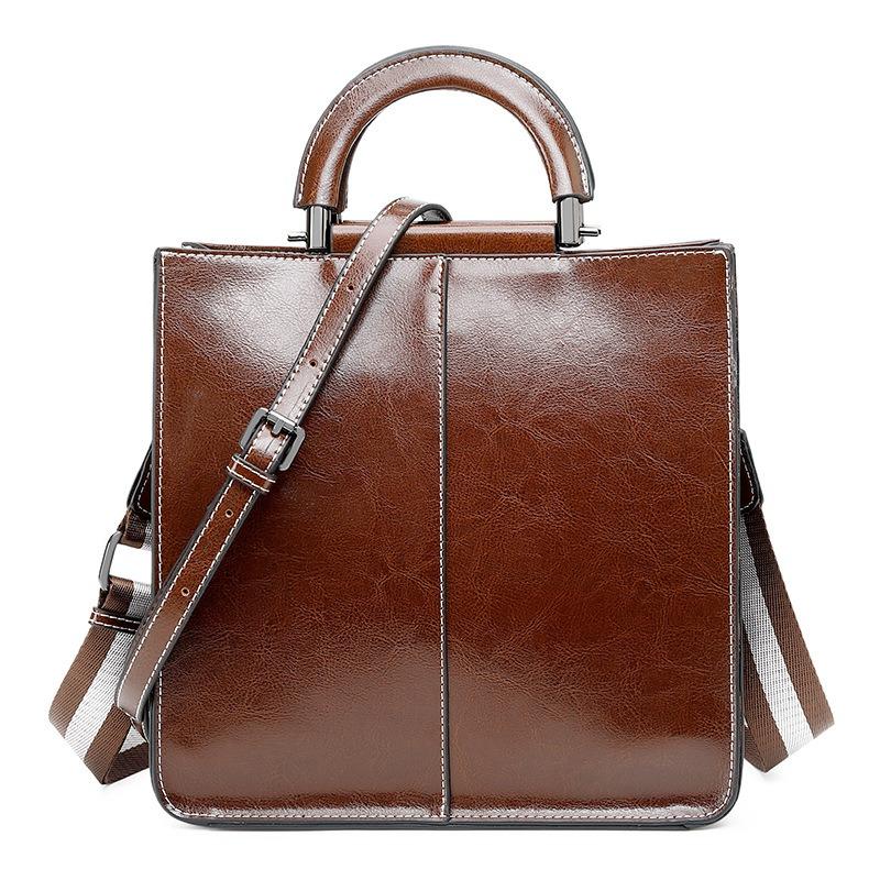 Oil Wax Cowhide Big Bag Women's High-end Commuter Handbag New Retro Large-capacity Shoulder Bag Bag