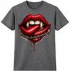 Vampir Lippen T-Shirt Gothic Reißzähne Horror Blut Tattoo Stil Halloween Tee