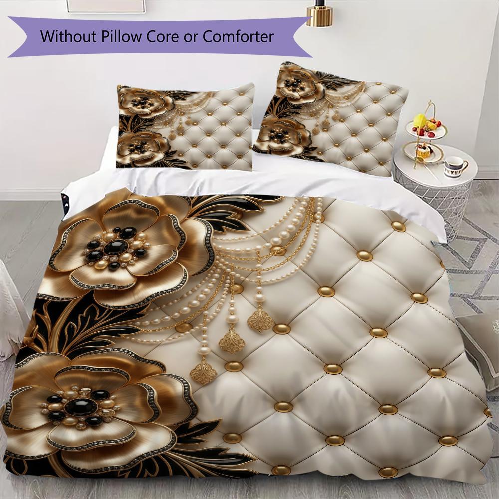Gold Leather Pattern Bedding uilt Set uilt Cover Pillowcase Home Decoration Birthday Gift (1 * duvet cover + 2 * pillowcase without core)