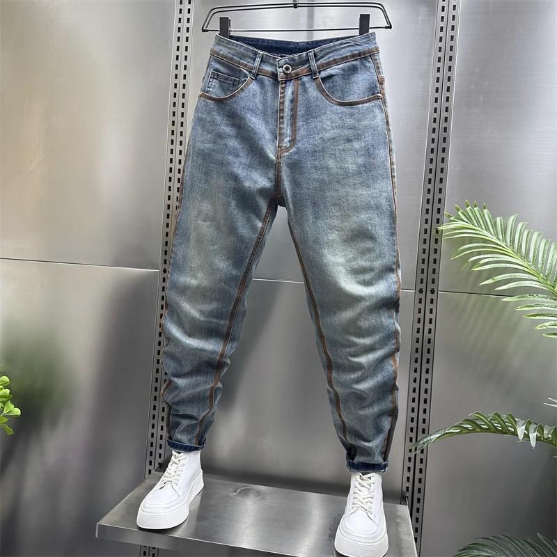Jeans Elasticizzati Trendy di Marca Casual Versatili Cool Lavati Retro da Uomo Slim Fit Skinny Semplici Versatili Pantaloni Lunghi Ragazzi alla Moda