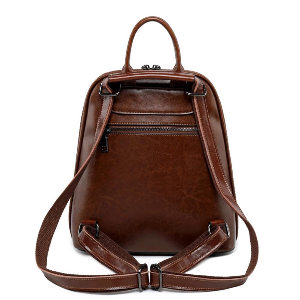 Leather Backpack Oil Wax Cowhide Backpack Women's Retro Schoolbag