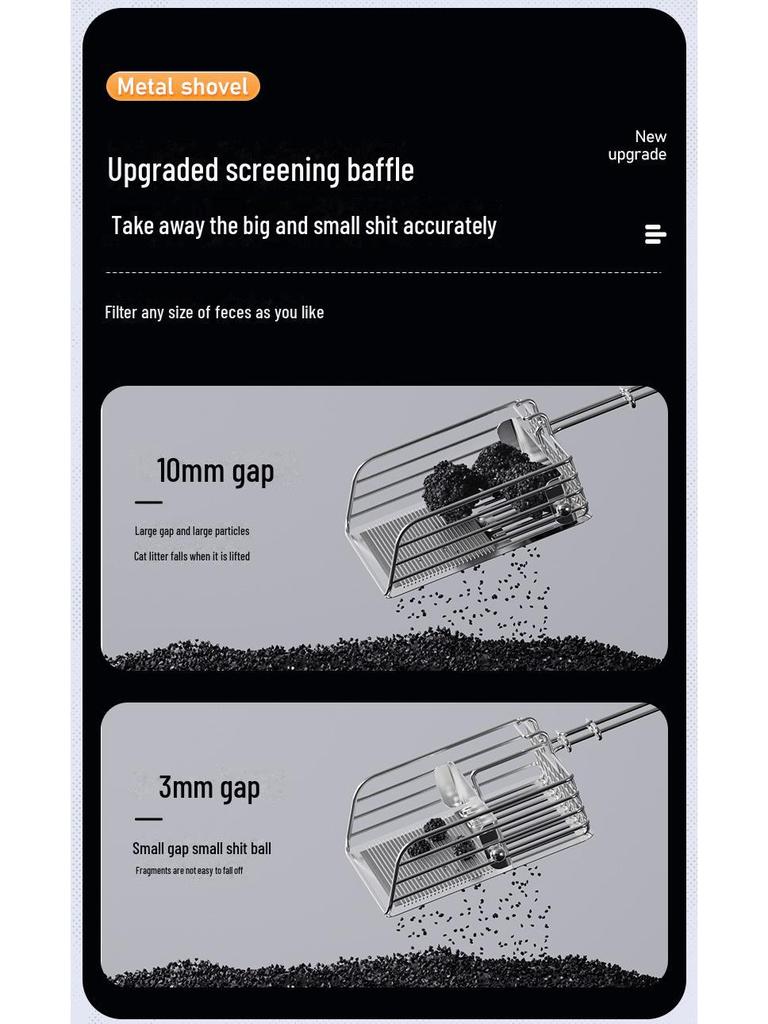 Large Metal Cat Litter Scoop with Fine Holes - Dual Function Shovel and Sifter, Non-Stainless Steel