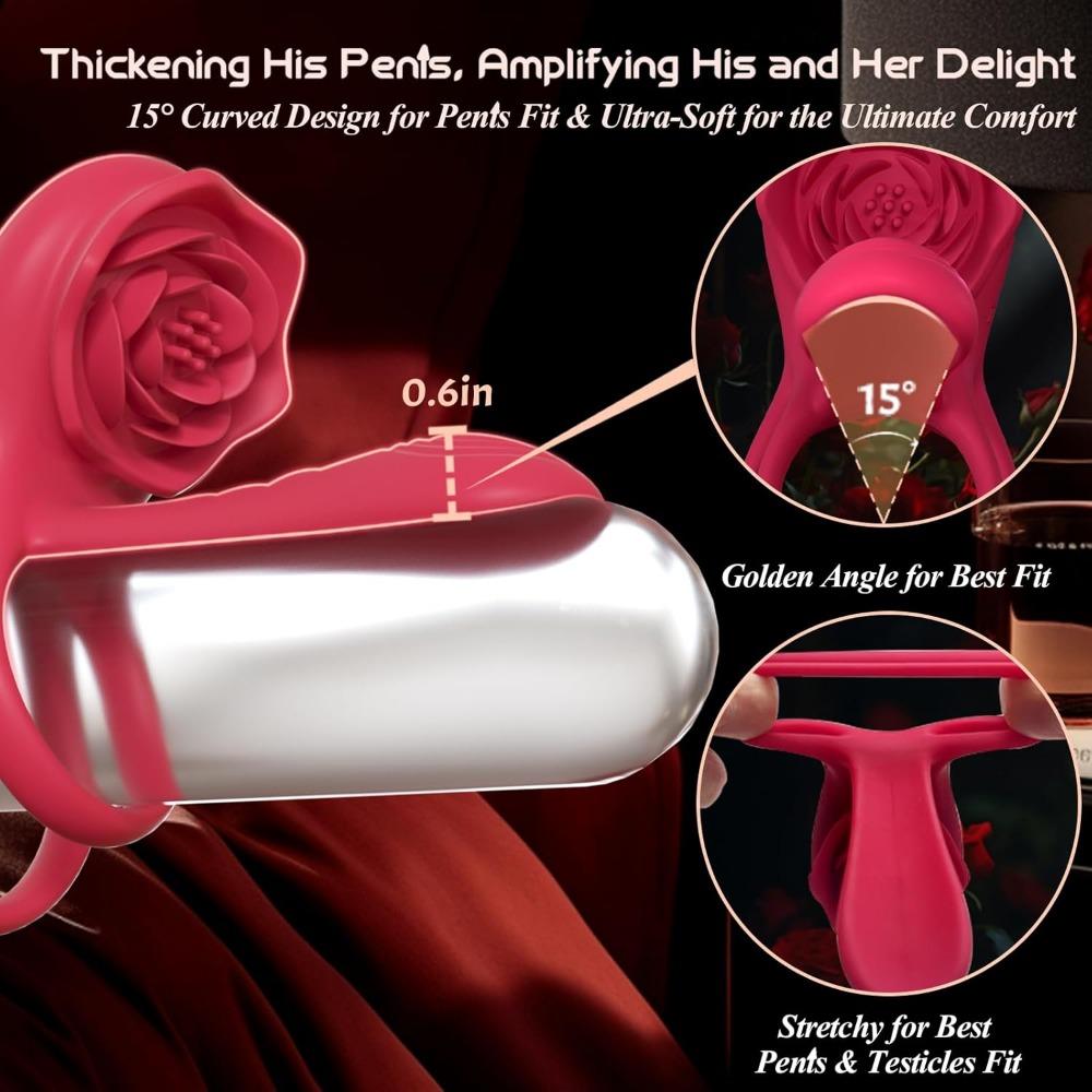 Vibrating Cock Ring with Rose Clitoral Stimulator - Penis Sleeve Vibrator for Couples, G-Spot & Clitoral Pleasure (Men & Women)