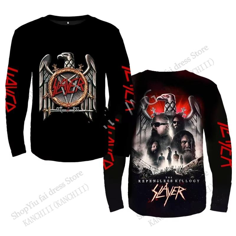 

Rock Slayer Band 3D Print Long Sleeve Crew Neck T-shirt Men Women Fashion Oversized Tops Tees Metal Tshirt Mens Clothing Skull XXL