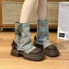 Short Boots Women's Summer 2026 New Autumn Western Denim Single Boots British Style Pants Leg Short Boots
