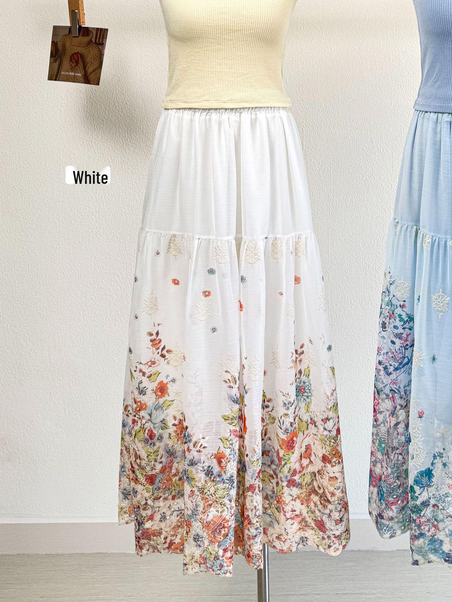 Women s 2026 Spring/Summer A-Line Floral Hollow Embroidery Long Skirt One Size белый