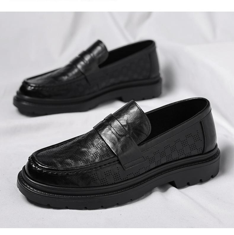 Fashion New Designer Cow Leather Hollow Platform Men's Loafers Spring Autumn Fashion Casual Soft-soled Slip-on Business Dress Shoes Men