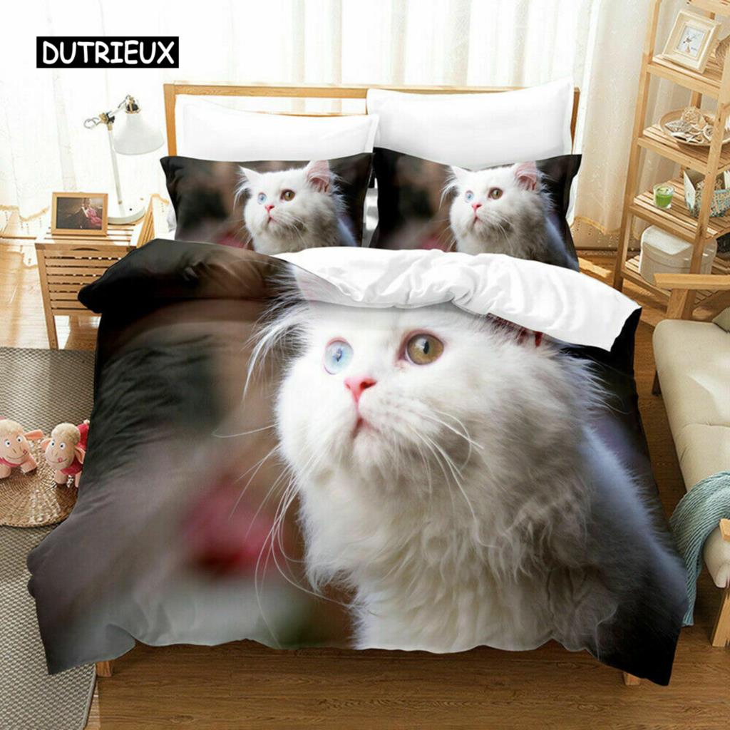Cat Duvet Cover Set Girls Boys Cute Blue Cat 3D Print Bedding Set Bold Blue Animal Double Queen King Size Polyester Quilt Cover