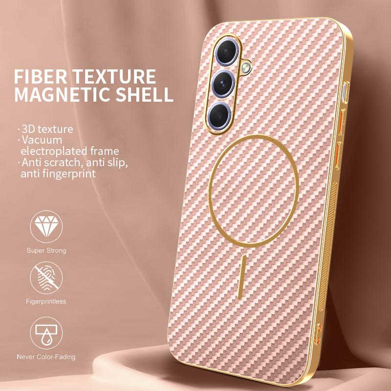 For Samsung Galaxy A55 5G Phone Case Carbon Fiber Textured Electroplated TPU Back Cover