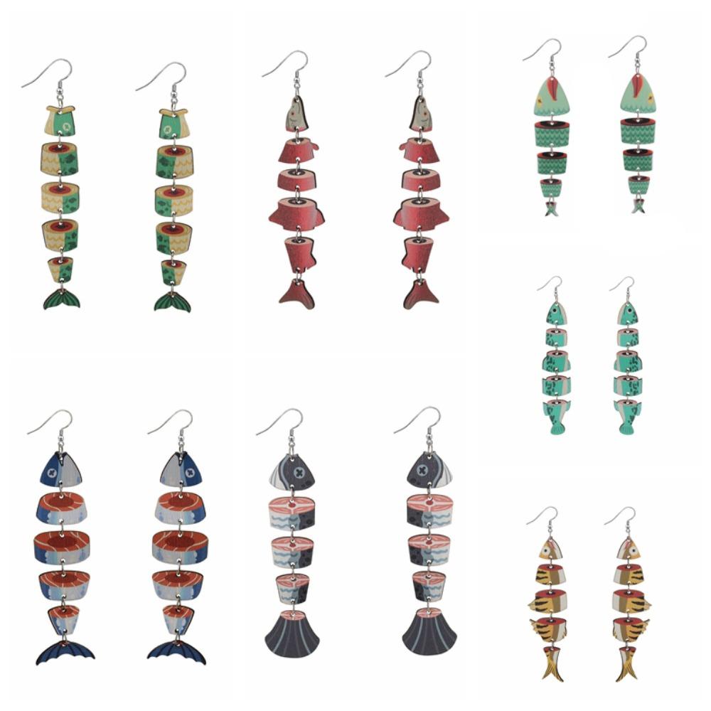 5Pairs Acrylic Wood Fish Drop Earrings Hook Piercing Beach Drop Earrings Salmon Fish Earrings  Women