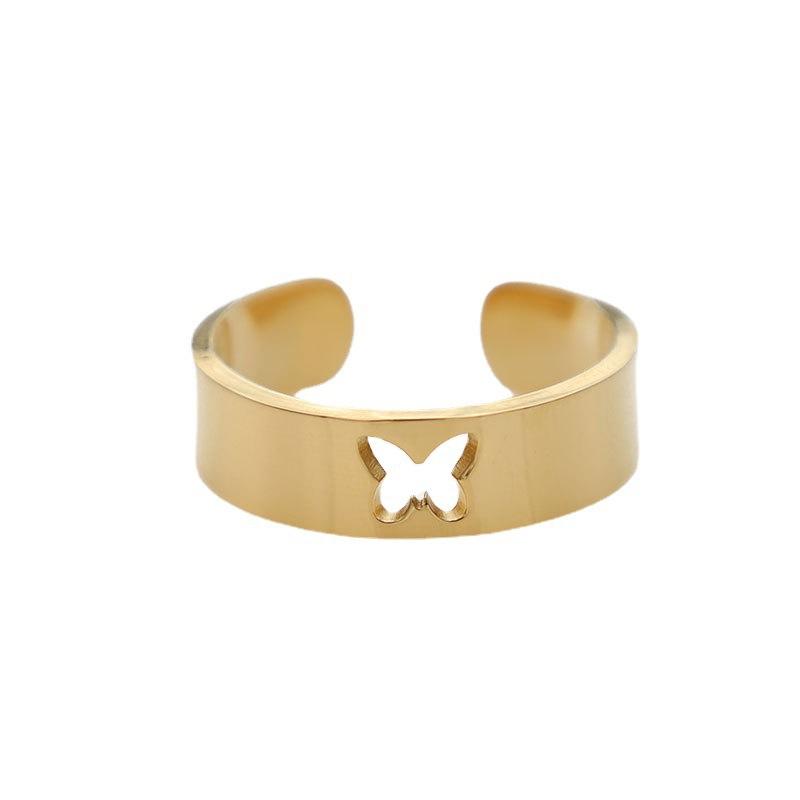 Jewelry Two-Piece Set Butterfly Open Ring Women'S Niche High-End Light Luxury Jewelry 18K Titanium Steel Ring Simple