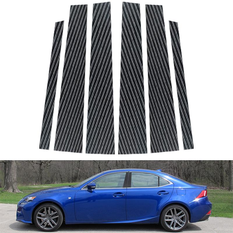 6Pcs Carbon Fiber Car Door Window Center Middle Column BC Pillar Post Mirror Effect Cover Trim Sticker Fit For Lexus IS 2014-2023
