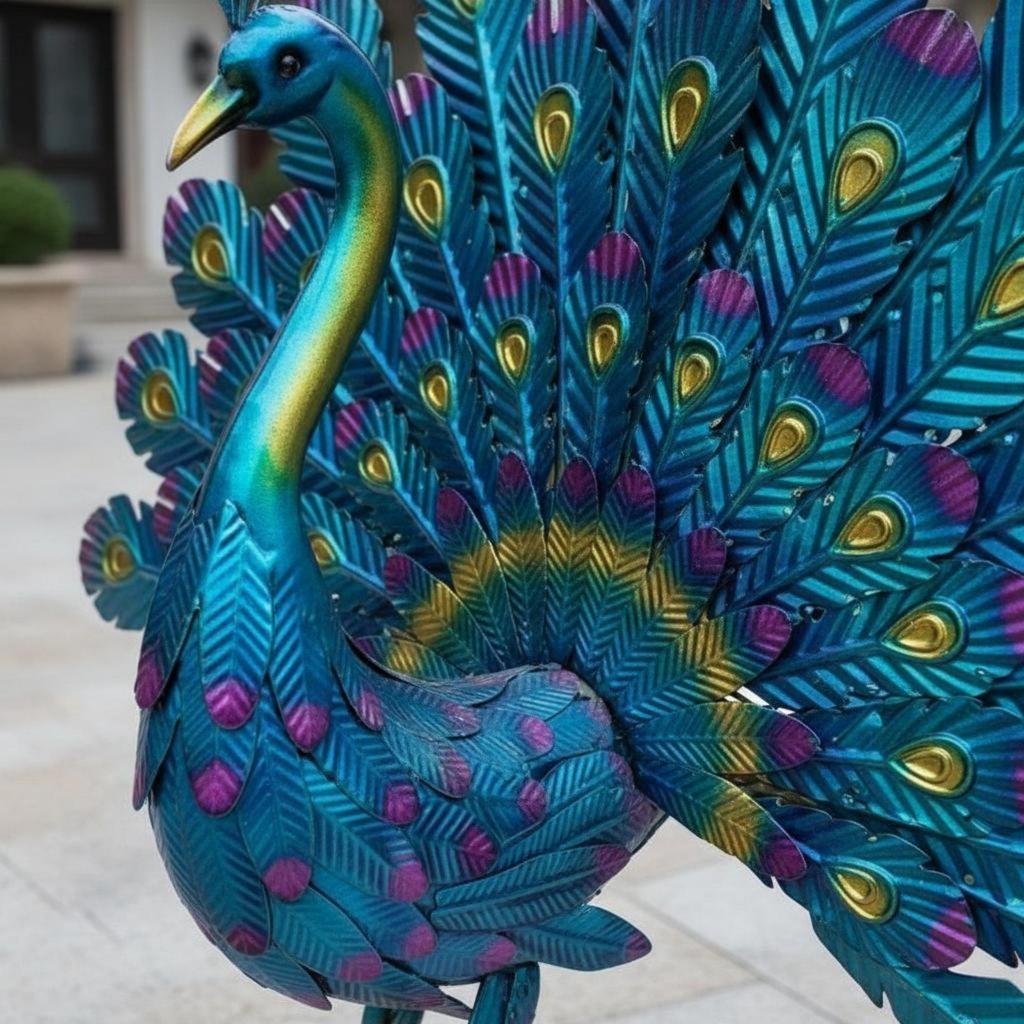Metal Peacock Statue Weather-Resistant Avian Garden Sculpture