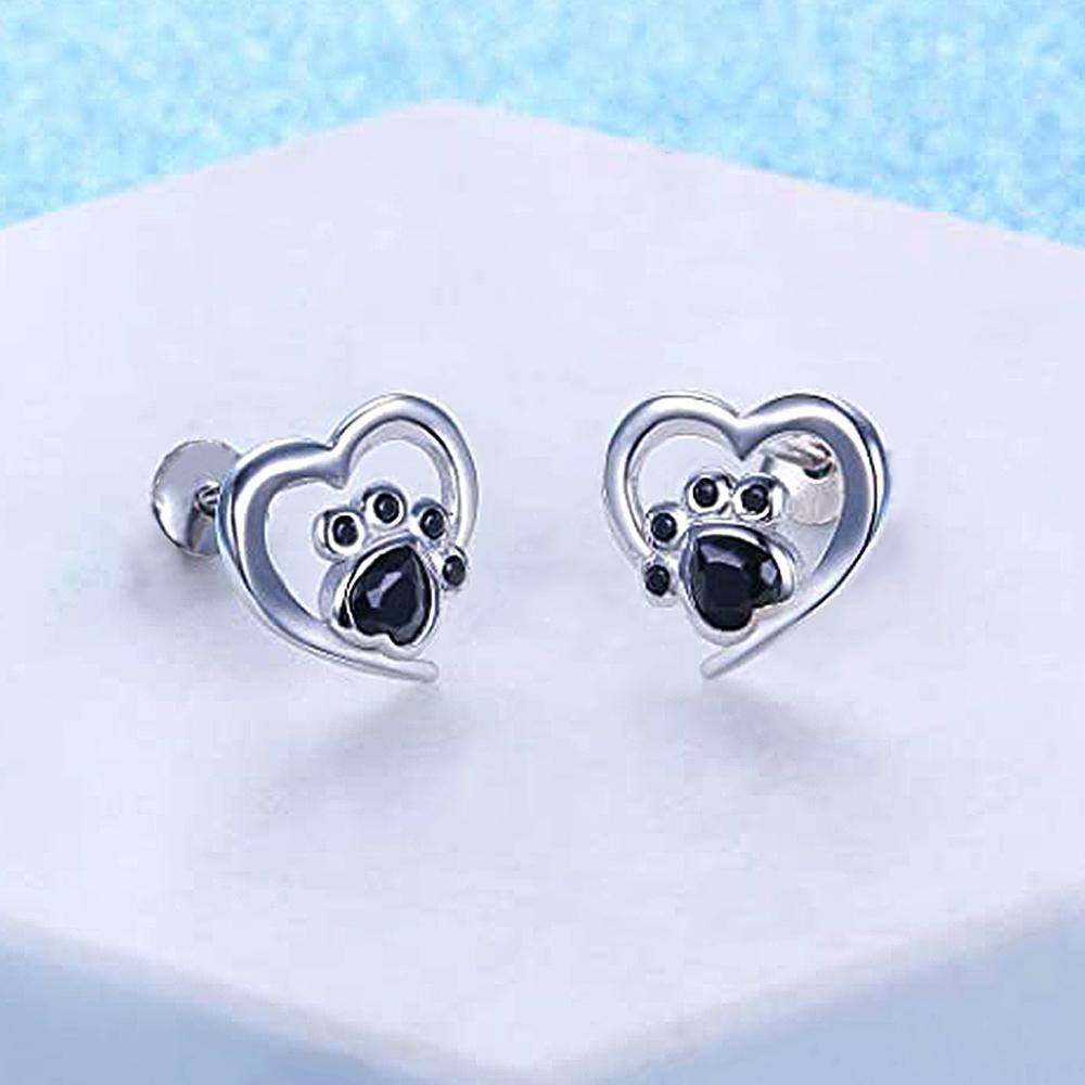 Huitan Cute Animal Cat Dog Footprints Shape Stud Earrings for Women Zinc Alloy Color Heart Love Earrings Fashion Versatile Zircon