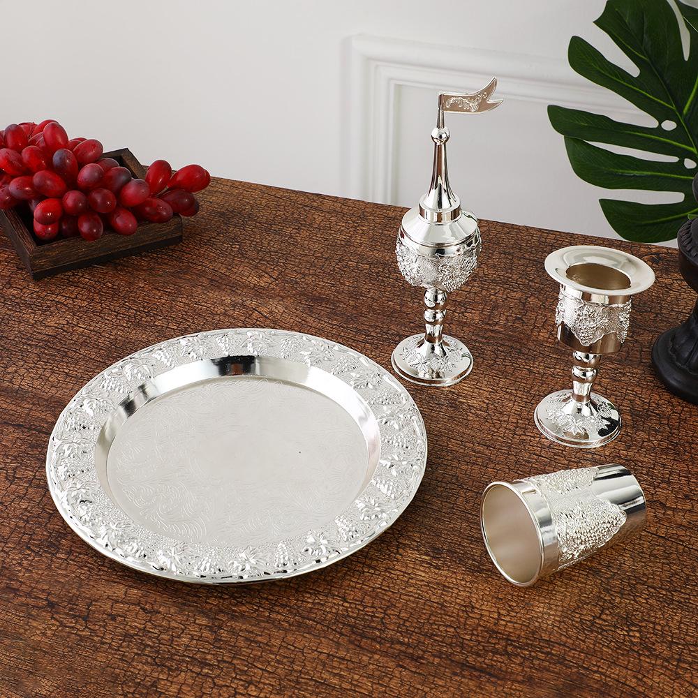 Set da Vino Havdalah 4 Pezzi Bicchiere da Vino Kiddush Tazza e Vassoio Portacandele Havdalah Scatola Spezie Besamim per la Fine del Sabbath
