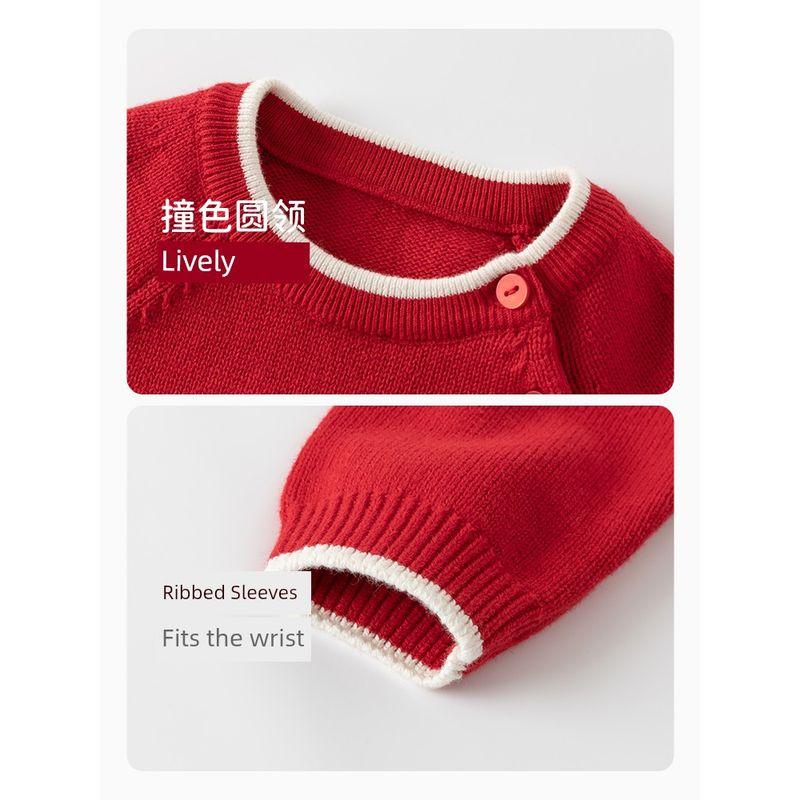 David Bella Girls' Sweater Pullover Warm Winter New Baby Red Knitwear Kidsren's New Year's Top