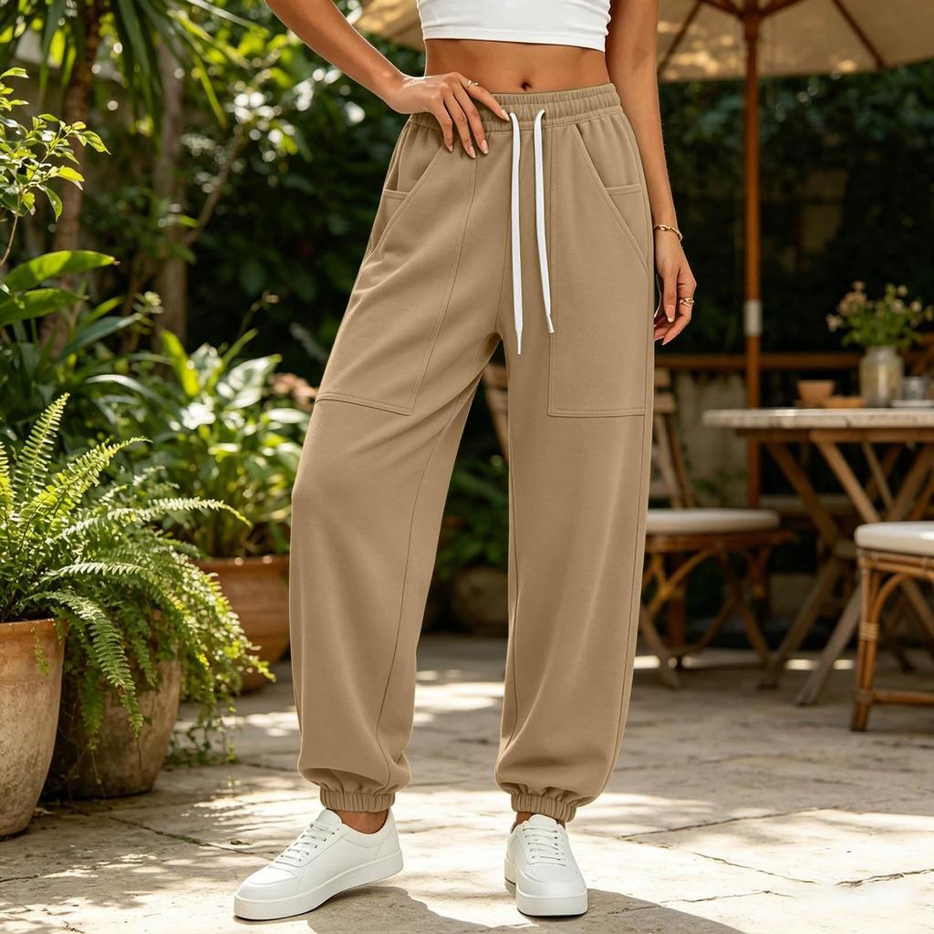 Women's Color High-Waist Loose Fit Sweatpants for Casual and Sporty Wear