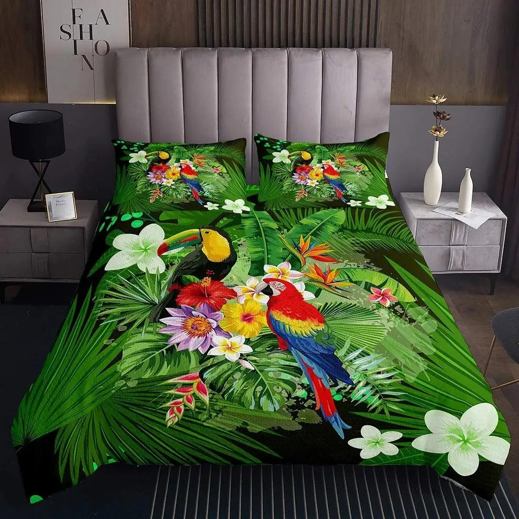 3D Toucan Duvet Cover Set Safari Animals Bedding Sets Tropical Jungle Birds Comforter Cover,Boys Girls Fresh Nature Quilt Cover