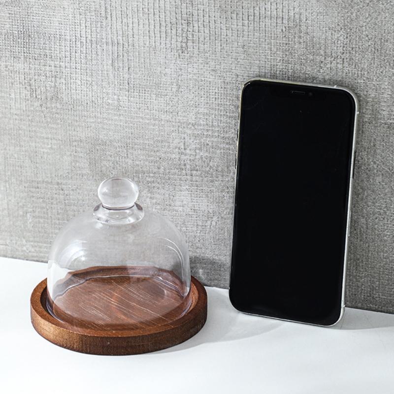 Elegant Wooden Cake Stand with Glass Top Multi Functional Serving Plate for Snacks Dessert Presentation Tray