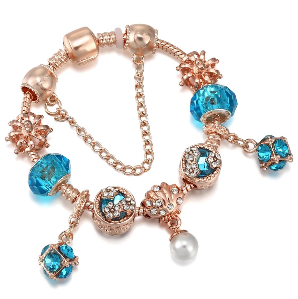 Pan's Blue Crystal Dream Catcher Rose Gold Ladies Bracelet