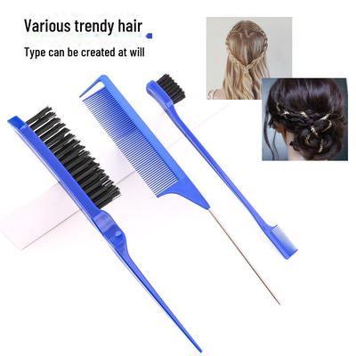 3-teiliges Haar- und Augenbrauenstyling-Set: Toupierbürste, Kantenbürste, Stahlzahn-Stielkamm, Doppelseitiger Augenbrauenpinsel