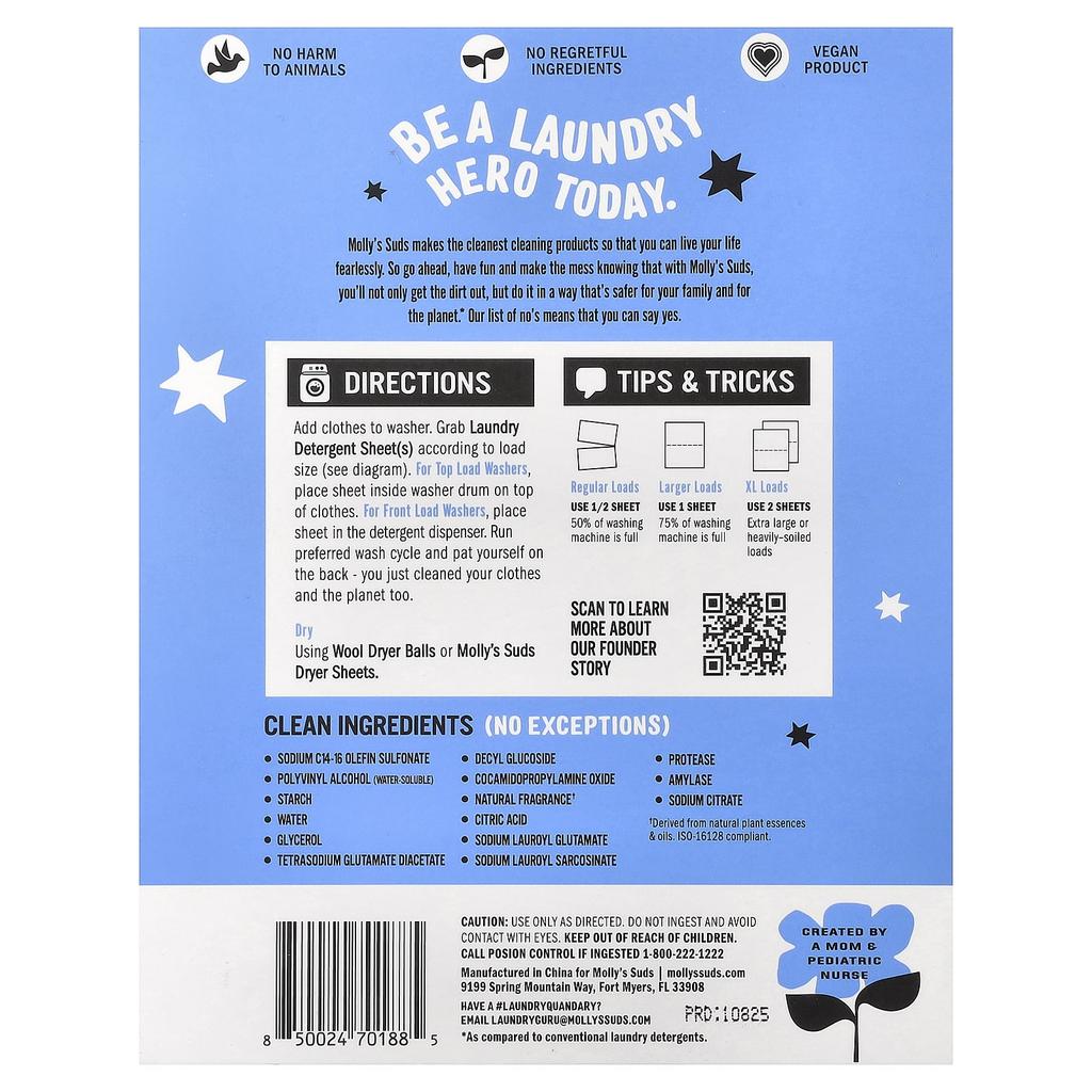 Molly's Suds Laundry Detergent Sheets, Marine Mist, 35 Sheets