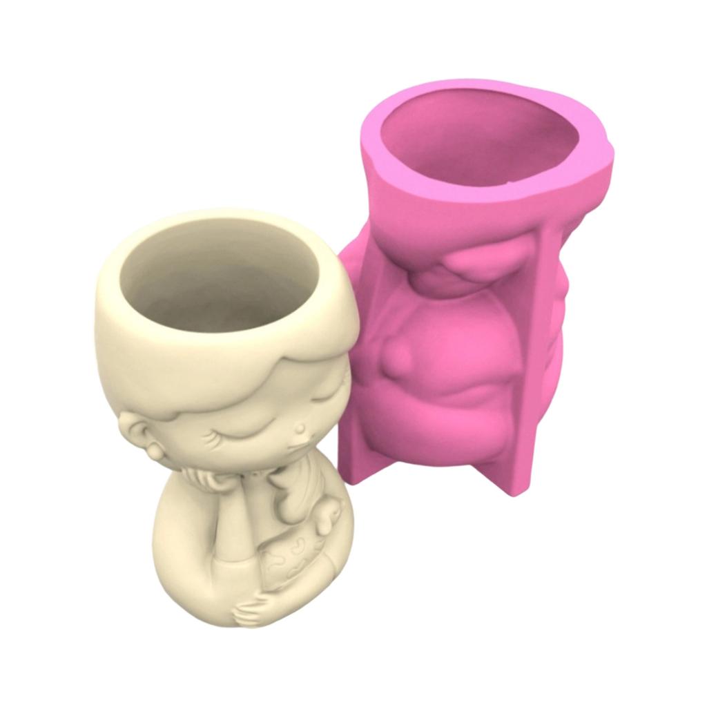 Cute Girl Planter Silicone Mold For Resin Cement Crafts Reusable DIY Flowerpot Design Flower Pot Making Mould