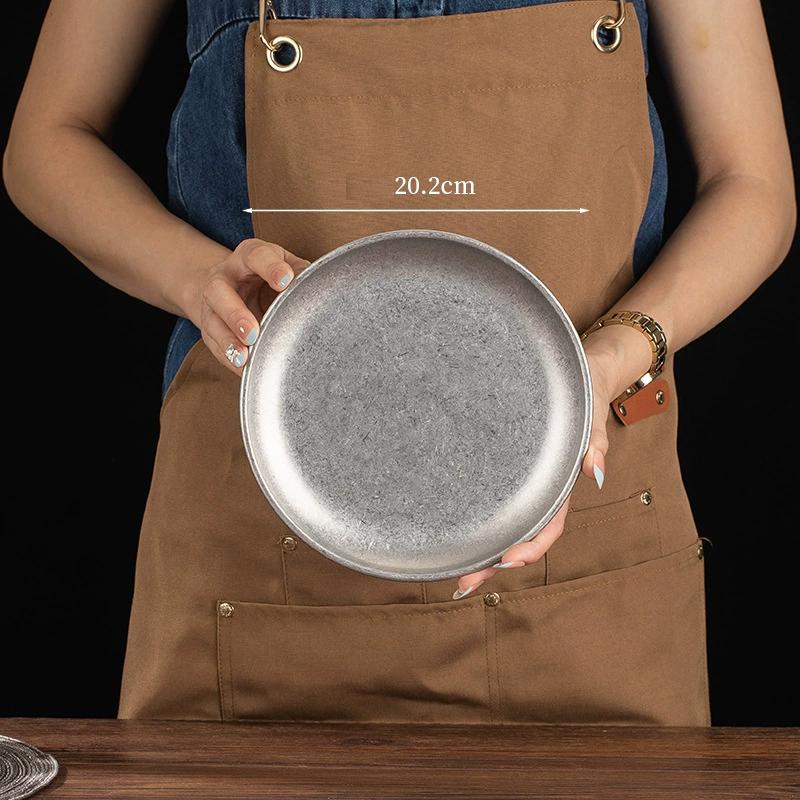 Vintage Korean Style Round Stainless Steel Plates Multi-Purpose Serving Trays Bone Dishes for Dessert Cake Coffee Tableware