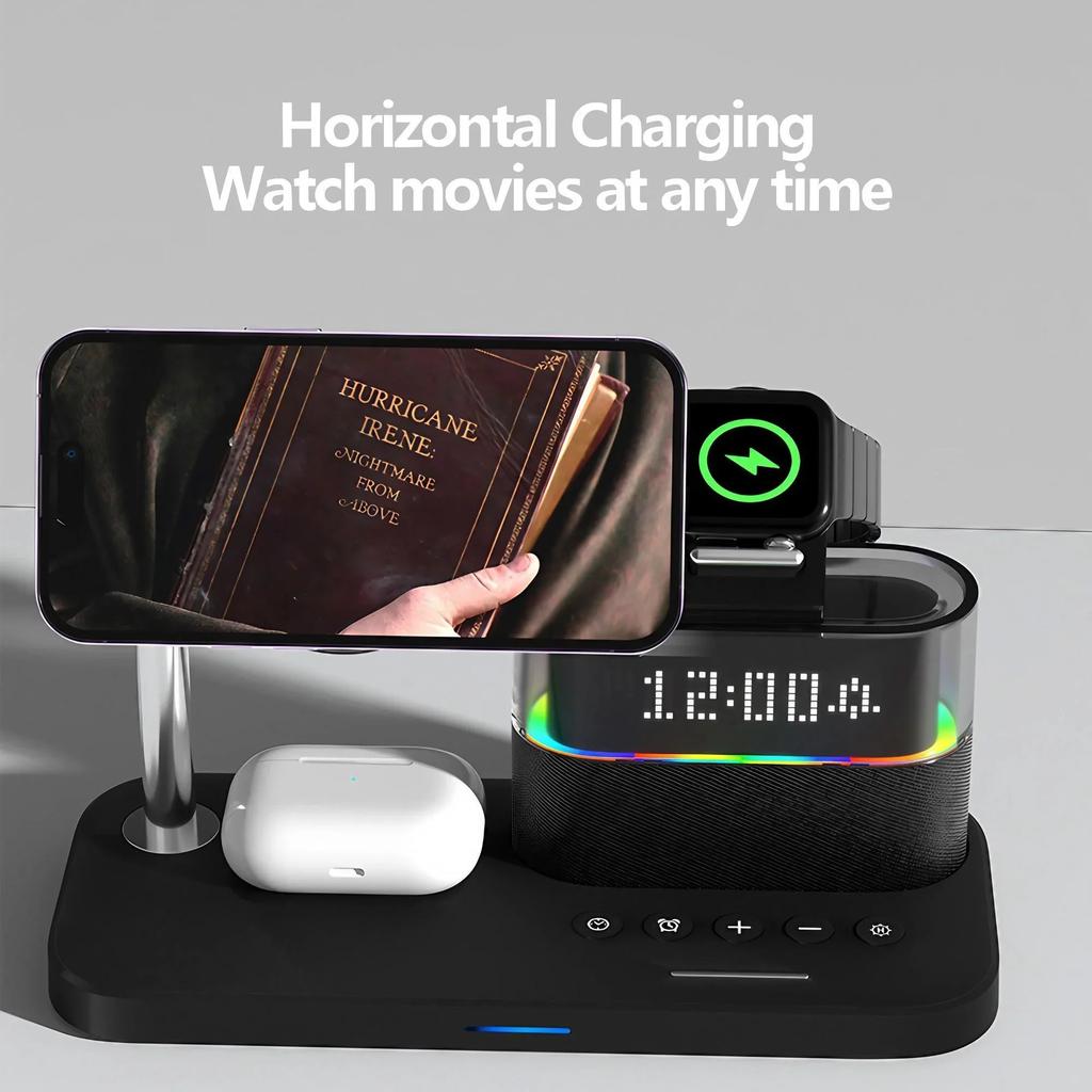 Magnetic Wireless Charger 15W 5-in-1 Wireless Charger Clock Wireless Charger for IPhone IWatch Ultra AirPods Samsung