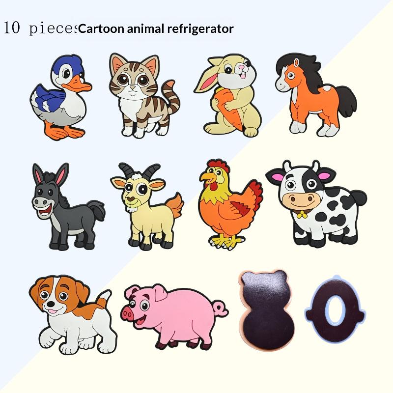 10Pcs 2D Flat Cute Pvc Fridge Magnets Cartoon Farm Animal Dishwasher Magnets With Kitten Puppy Bunny Fun Home/School/Party Decor