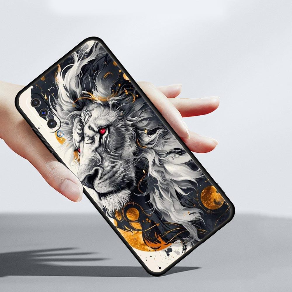 Cross Pattern Bicolor Lion Phone Case for Samsung Galaxy A56 A36 A26 A16 A34 A24 A42 A22 A20 A12 A40 A30 A10 5G Soft TPU Cover