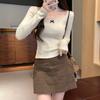 Lace-edged V-neck Base Shirt for Women In Spring, Slim Bow Long-sleeved T-shirt for Women