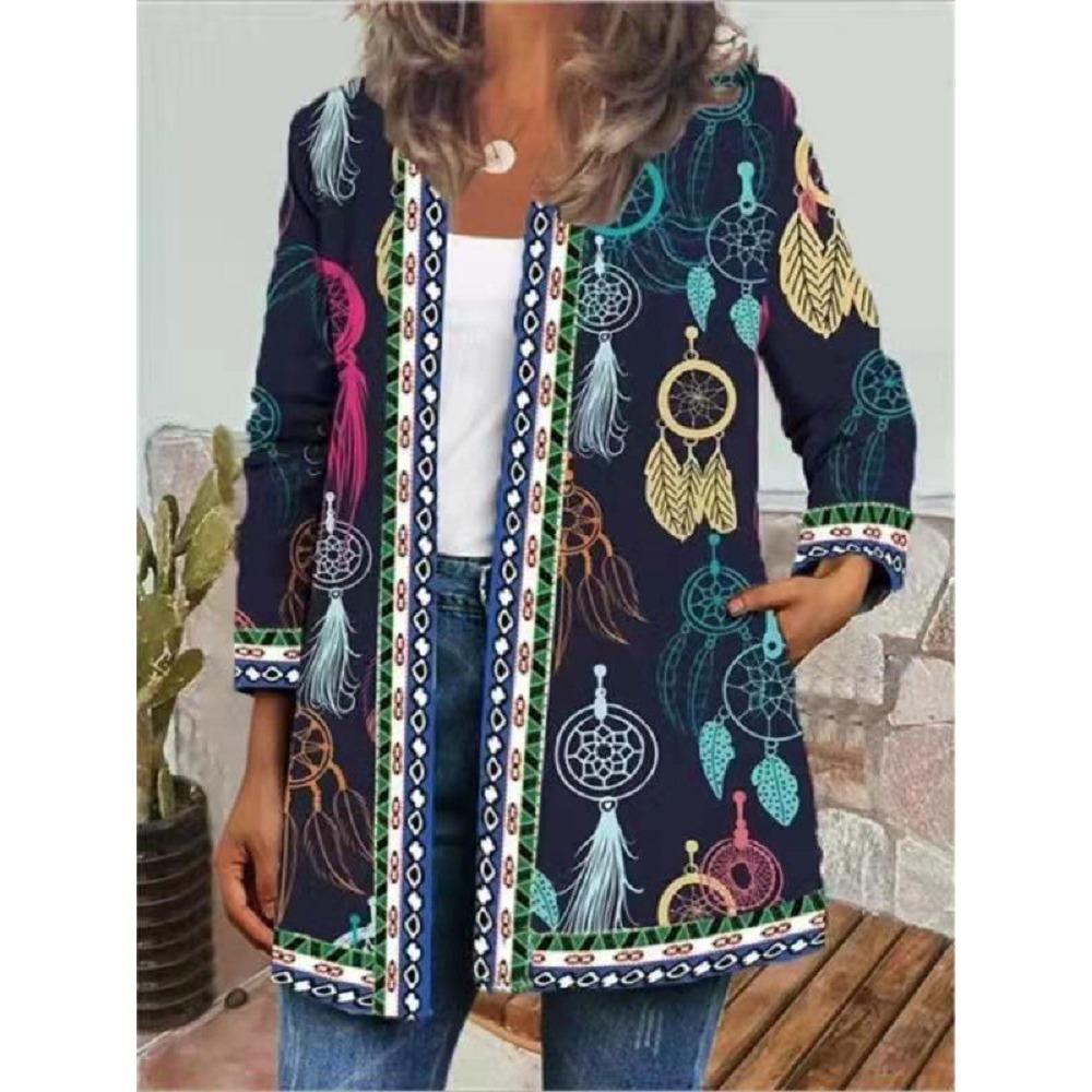 

GMXIA осень зима винтажный этнический стиль принт большой размер куртка кардиган женская одежда L