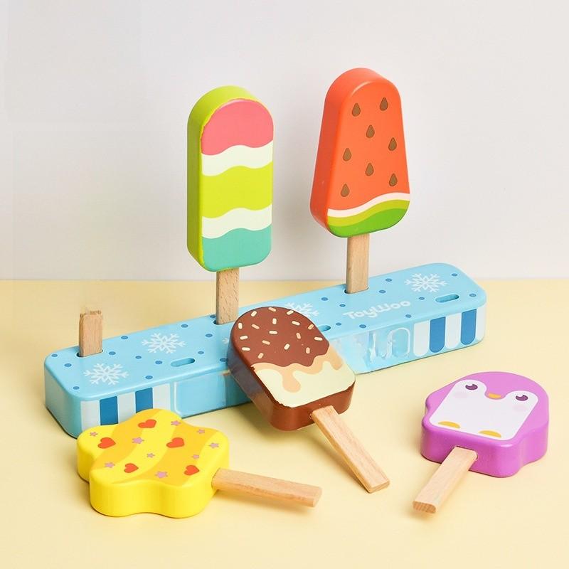Children Wooden Ice Cream Toy Set Imaginative Play Motor Enhancement Skills