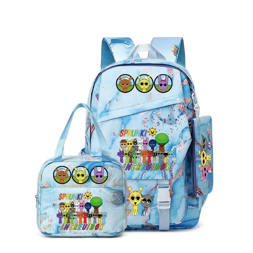 Rhythm box music game heat transfer backpack Sprunki pink schoolbag portable lunch bag stationery pencil case D