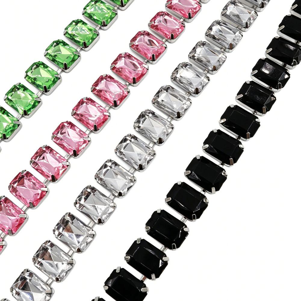Square Colorful Crystal Choker Necklace Light Luxury for Women Party Gift