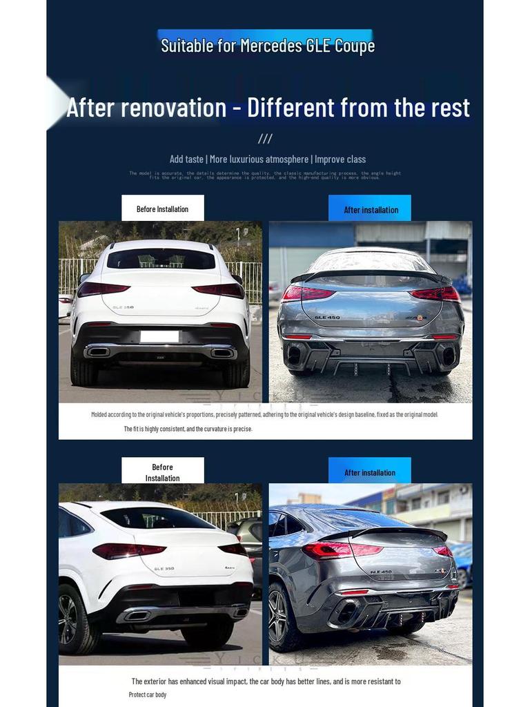 Mercedes GLE Coupe LD Style Carbon Fiber Rear Diffuser with Lights, Four-Outlet Exhaust Tips (2020-2025)