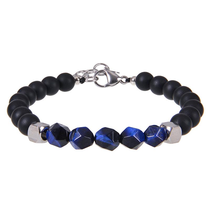 Men's Stainless Steel & Tiger Eye Beaded Adjustable Bracelet