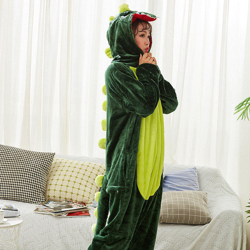 Pijama unissex de anime Kigurumi, fantasia de dinossauro, fantasia de inverno com capuz, conjunto de roupa de dormir para festa